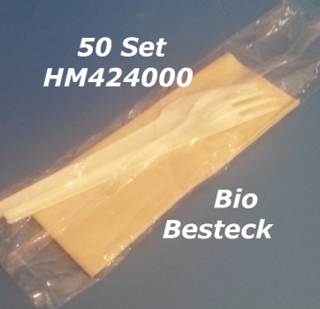Bio Besteck-Set aus CPLA (50 Stück) (Besteck aus kompostierbarem Naturfaser)