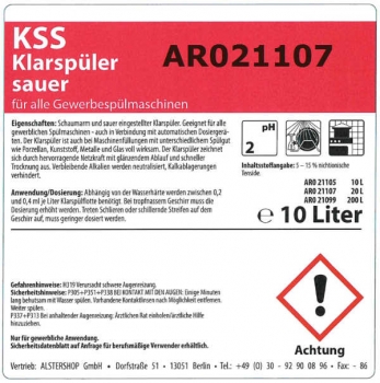 KSS Klarspüler Sauer, 25 L (Klarspüler für für Gewerbliche GSM)